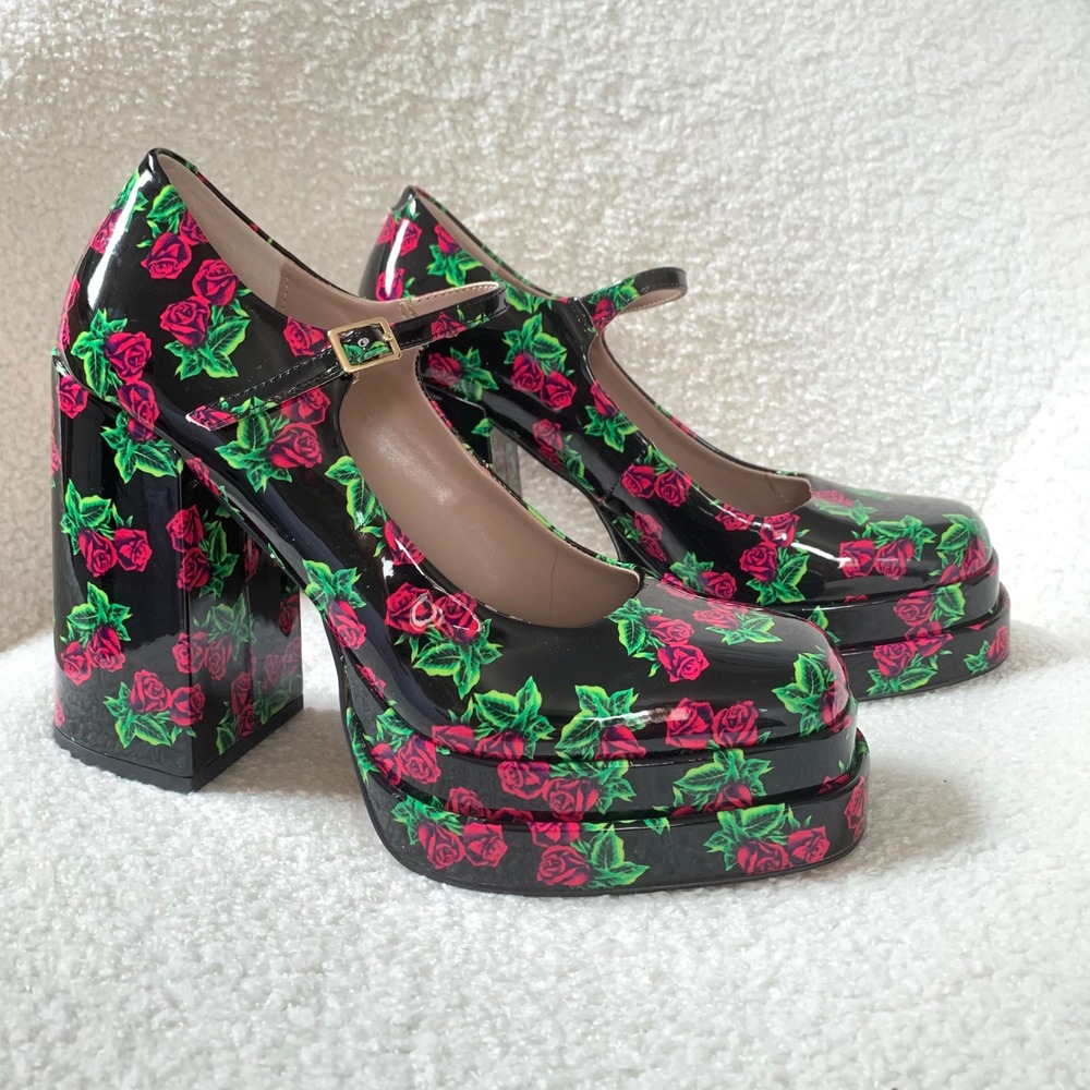BETSEY JOHNSON Blondie Tin Can Rose Mary Jane Pump Shoes Platform Block Heel 7.5